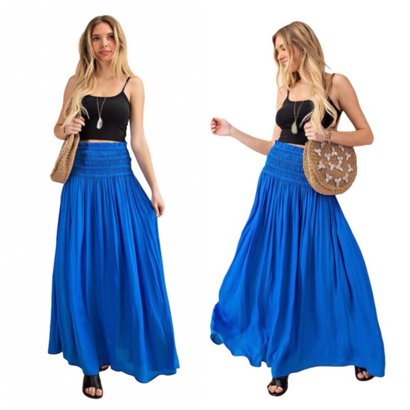Bold bright blue boho maxi skirt - Picture 2 of 11